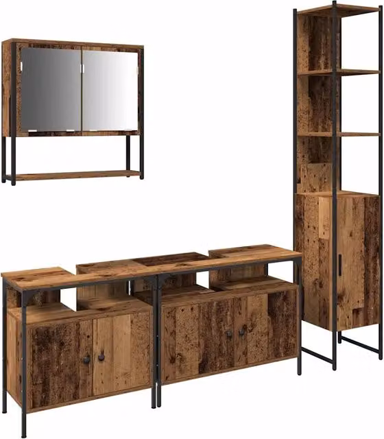 Set di mobili per il Bagno | Armadio da bagno con lo scaffale 4 pz Legno vecchio