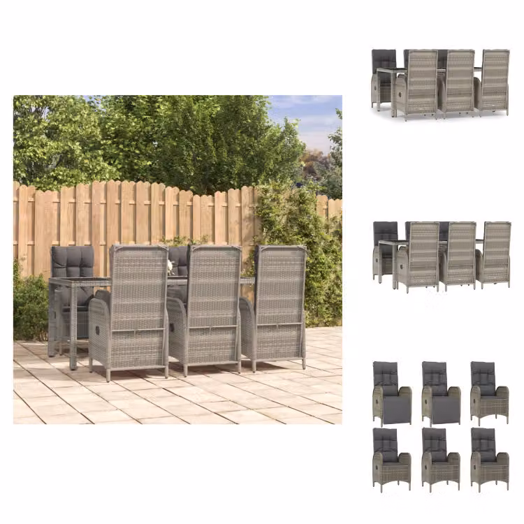 vidaXL set da pranzo da giardino 7 pezzi con cuscini in poly rattan grigio - Set di mobili da giardino