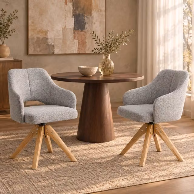 Set di 2 sedie da pranzo girevoli ULEVR con rotazione a 360¡ã, seduta 48x45 cm imbottita, tessuto grigio chiaro