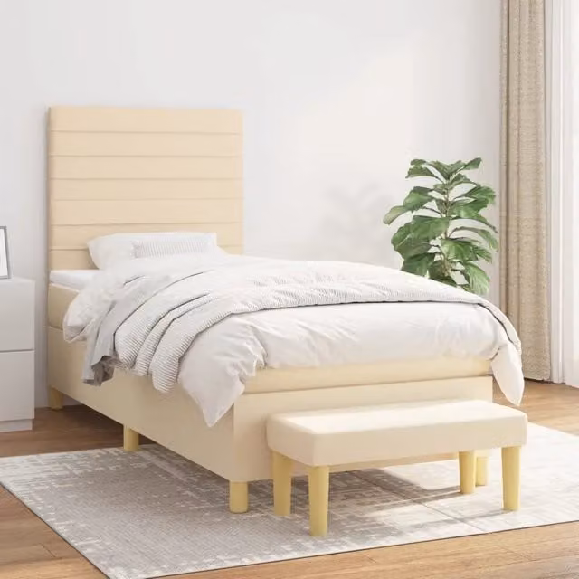 Letto Ibrido con Giroletto a Molle e Materasso vidaXL, Colore Beige e Bianco, L/P/H: 80 x 200 x 203 cm