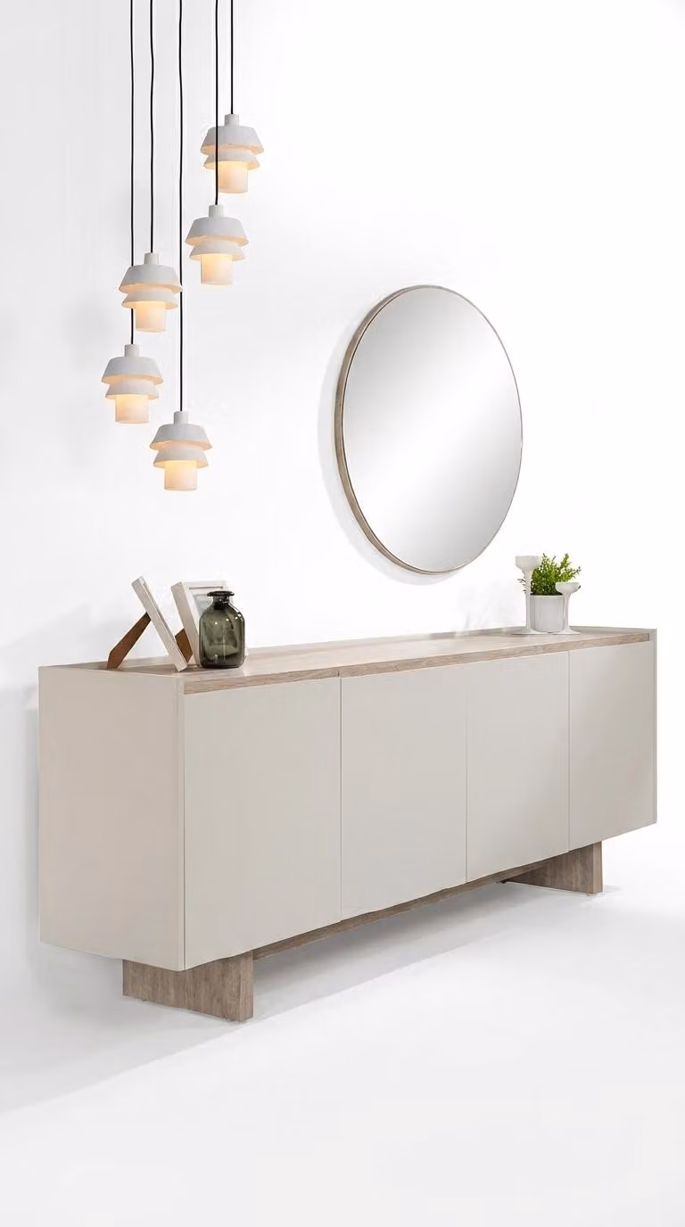 Konsole con specchio, beige, stile moderno, tavolino da appoggio, credenza, mobiletto