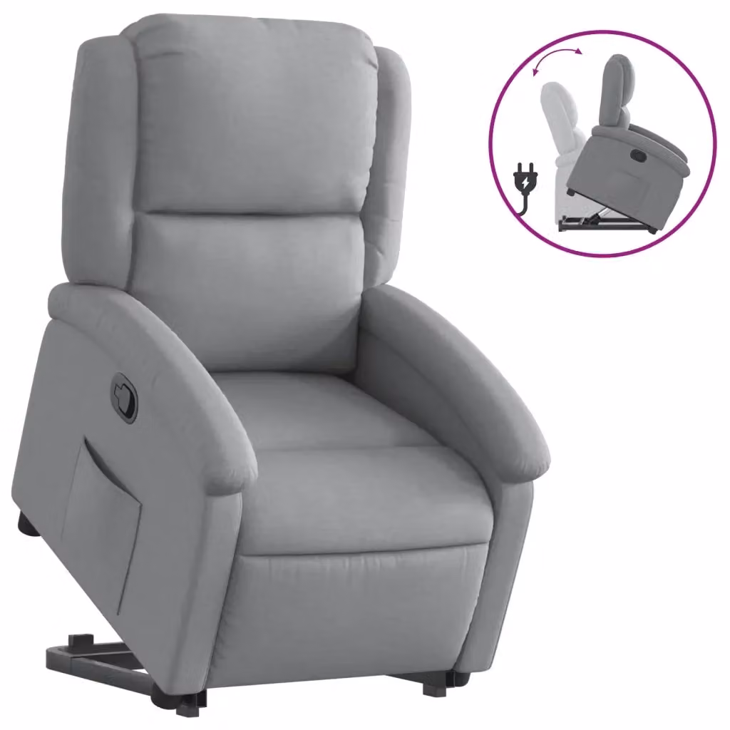 Poltrona Alzapersona Reclinabile vidaXL Grigio con Assistenza Elettrica in Tessuto – 2