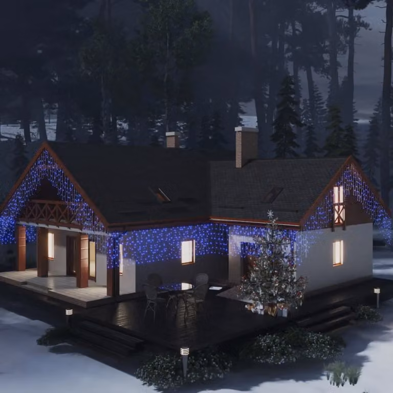 The Living Store Tenda luminosa a LED per ghiaccioli 10 m 400 LED blu 8 funzioni