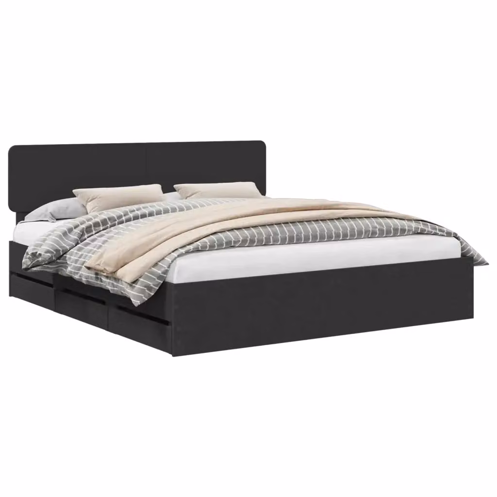 Struttura letto moderno vidaXL con cassetti in legno ingegnerizzato nero L/P/H: 180 x 200 x 90 cm – 2