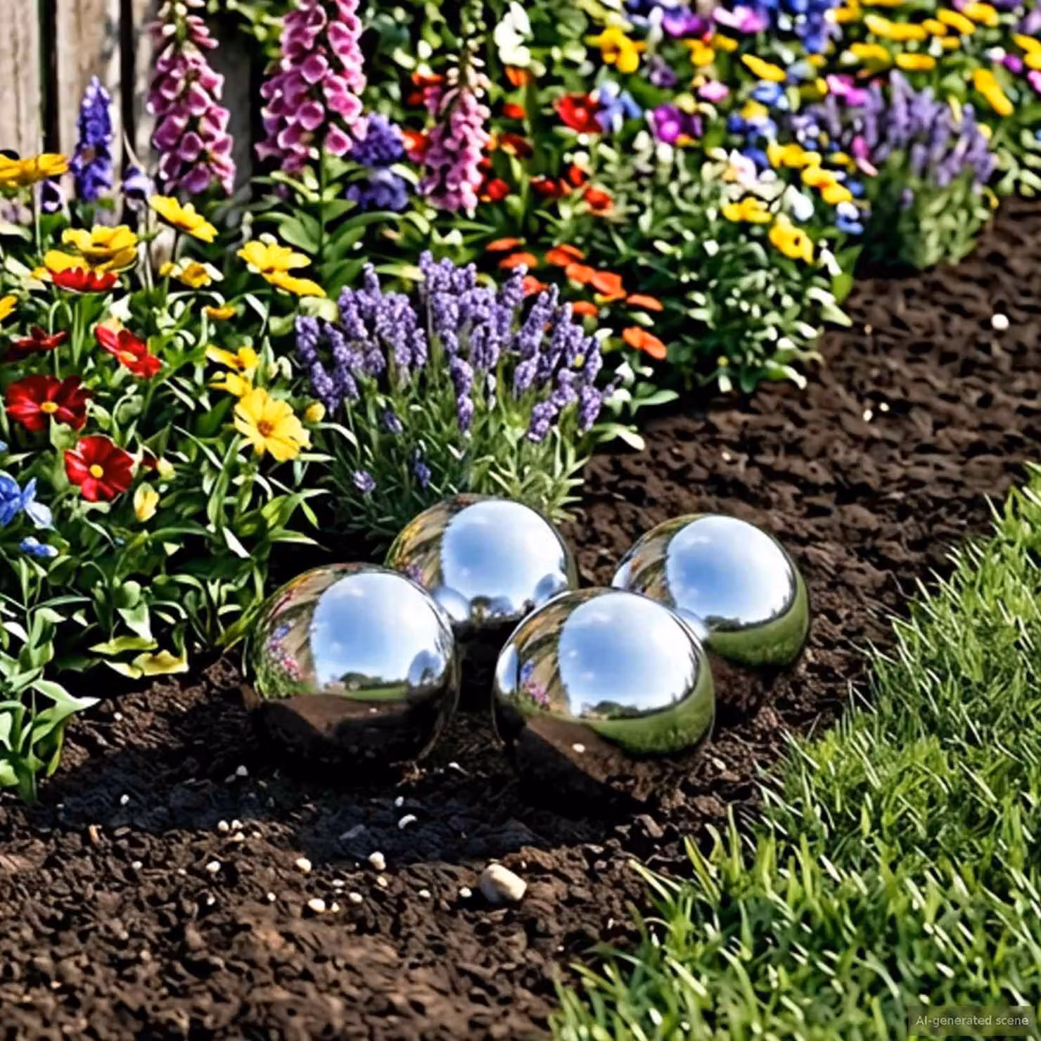 Set di 4 palle a specchio vidaXL in acciaio inossidabile color argento, Ø 10,5 cm