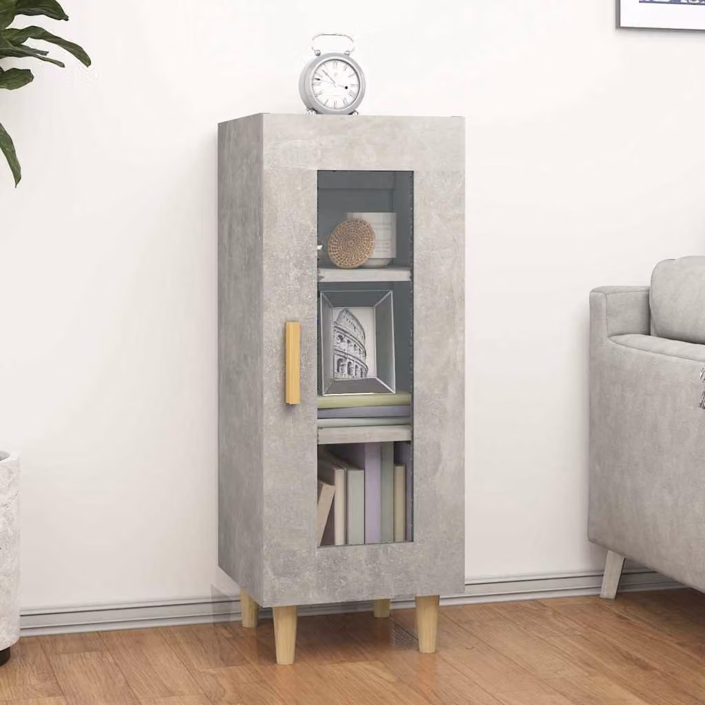 Credenza moderna vidaXL in legno multistrato e vetro, colore grigio, L/P/H: 34,5 x 34 x 90 cm
