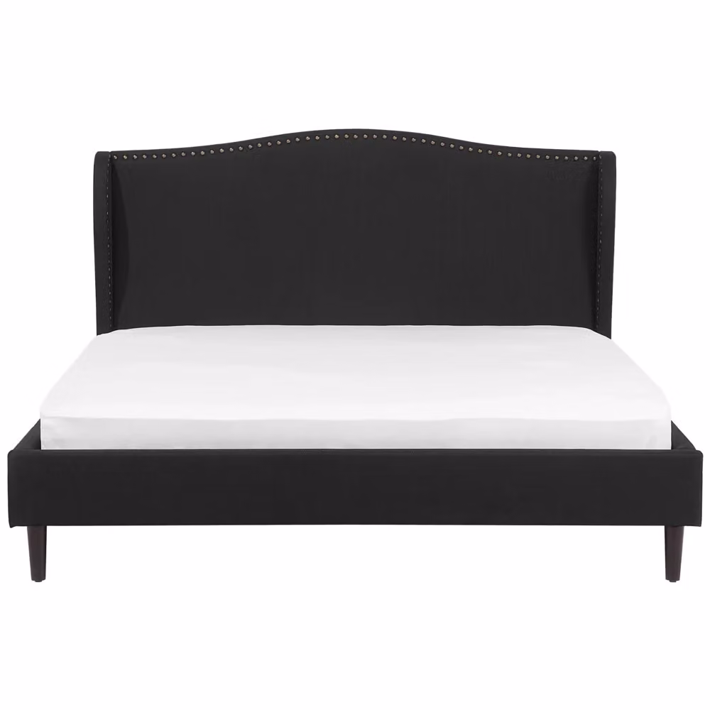 Letto Beliani rivestito in tessuto nero con gambe in legno di gomma oliato L/P/H: 180 x 200 x 107 cm – 2