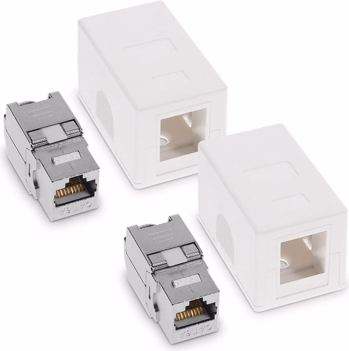 kwmobile 2x CAT 6A presa di rete a parete incl. 2x moduli Keystone - 1 porta RJ45 presa 10 Gbit/s - Presa di rete LAN a parete Set di prese Internet in bianco