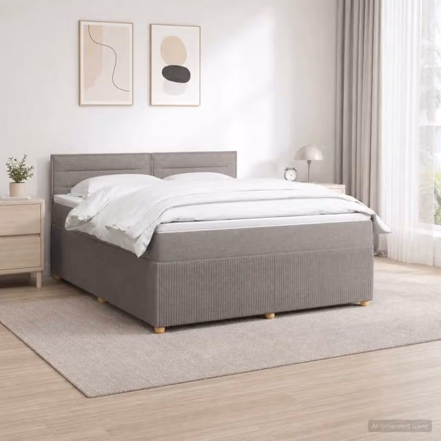 Letto box spring ibrido vidaXL con materasso a molle insacchettate, base contenitore con sollevamento, illuminazione sottostante e porta USB, colore beige/grigio, L/P/H: 200 x 140 x 100,5 cm