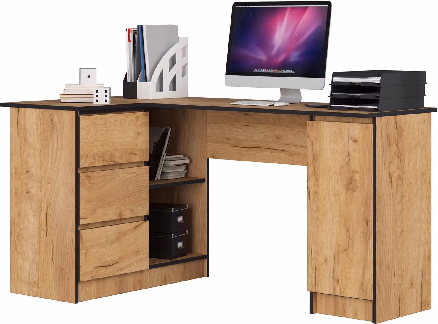 Scrivania, grande scrivania angolare modello B20, legno di quercia
