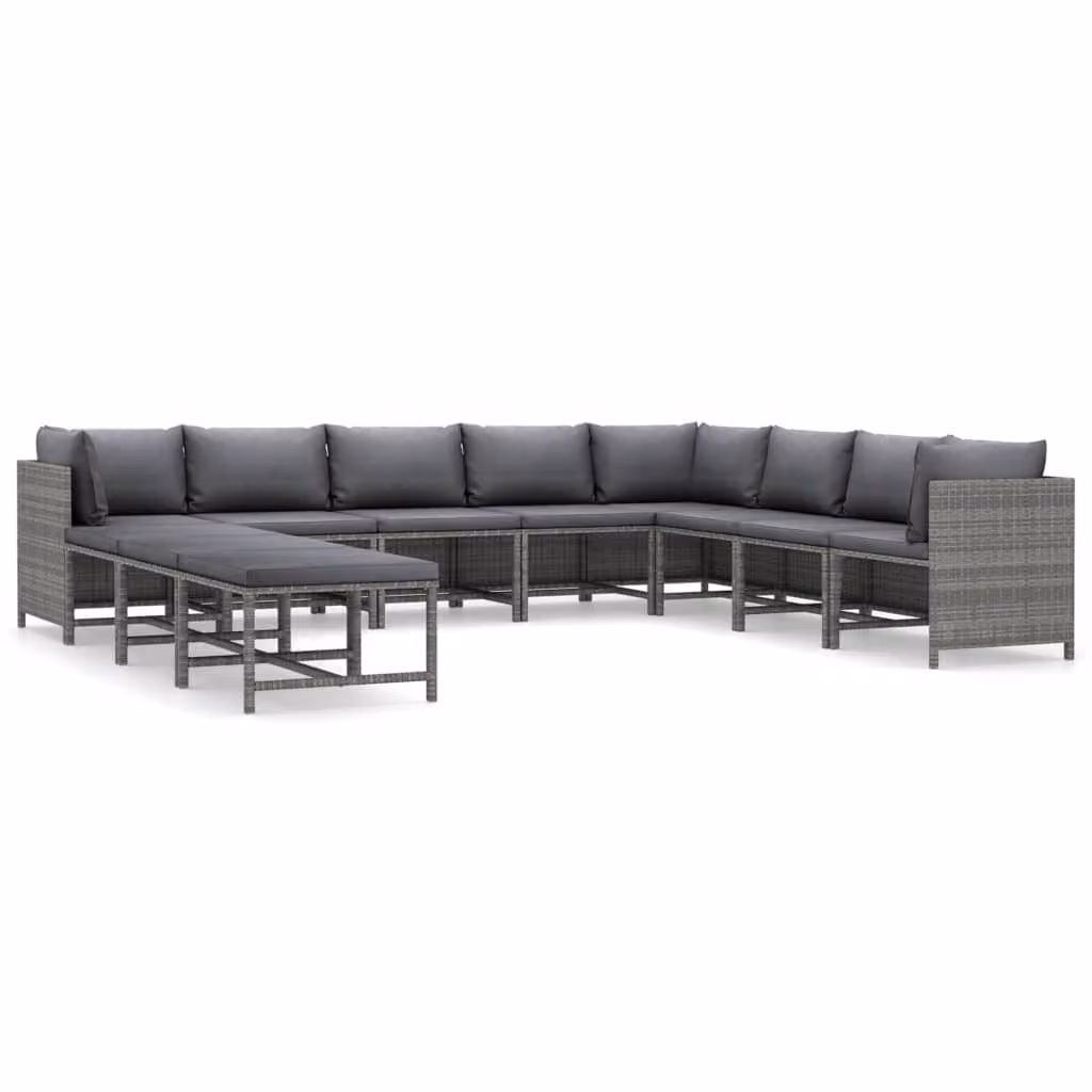 Set Divani da Giardino 11 pz con Cuscini in Polyrattan Grigio