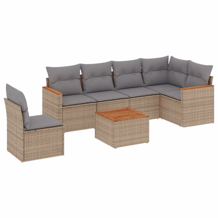 Set Divano da Giardino 7 pz con Cuscini Beige Misto Polyrattan