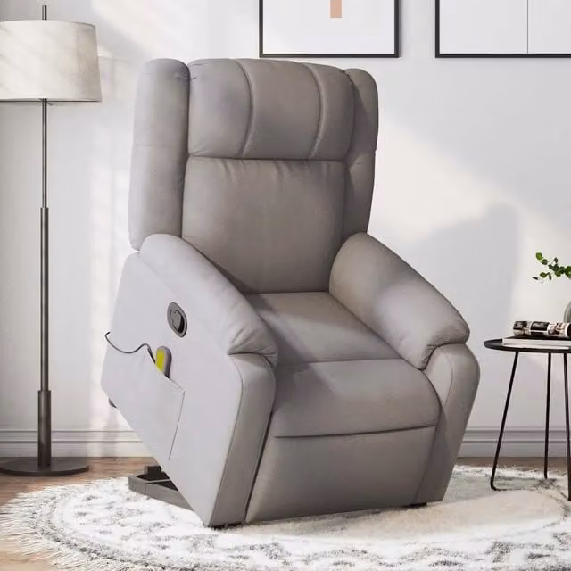 Poltrona Alzapersona Reclinabile con Assistenza Elettrica vidaXL in Tessuto e Finta Pelle Beige e Grigio