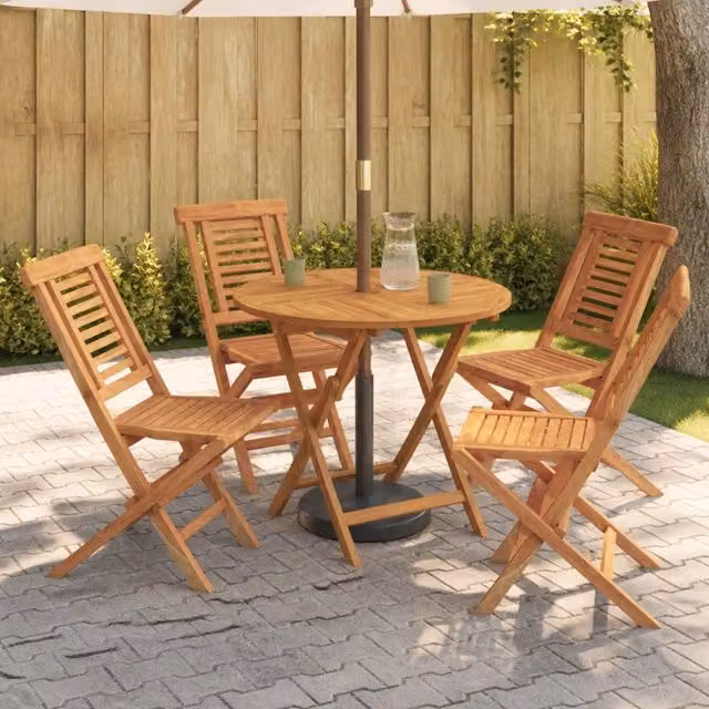 Set bistro da giardino pieghevole vidaXL in legno di teak marrone, 5 pezzi – 1