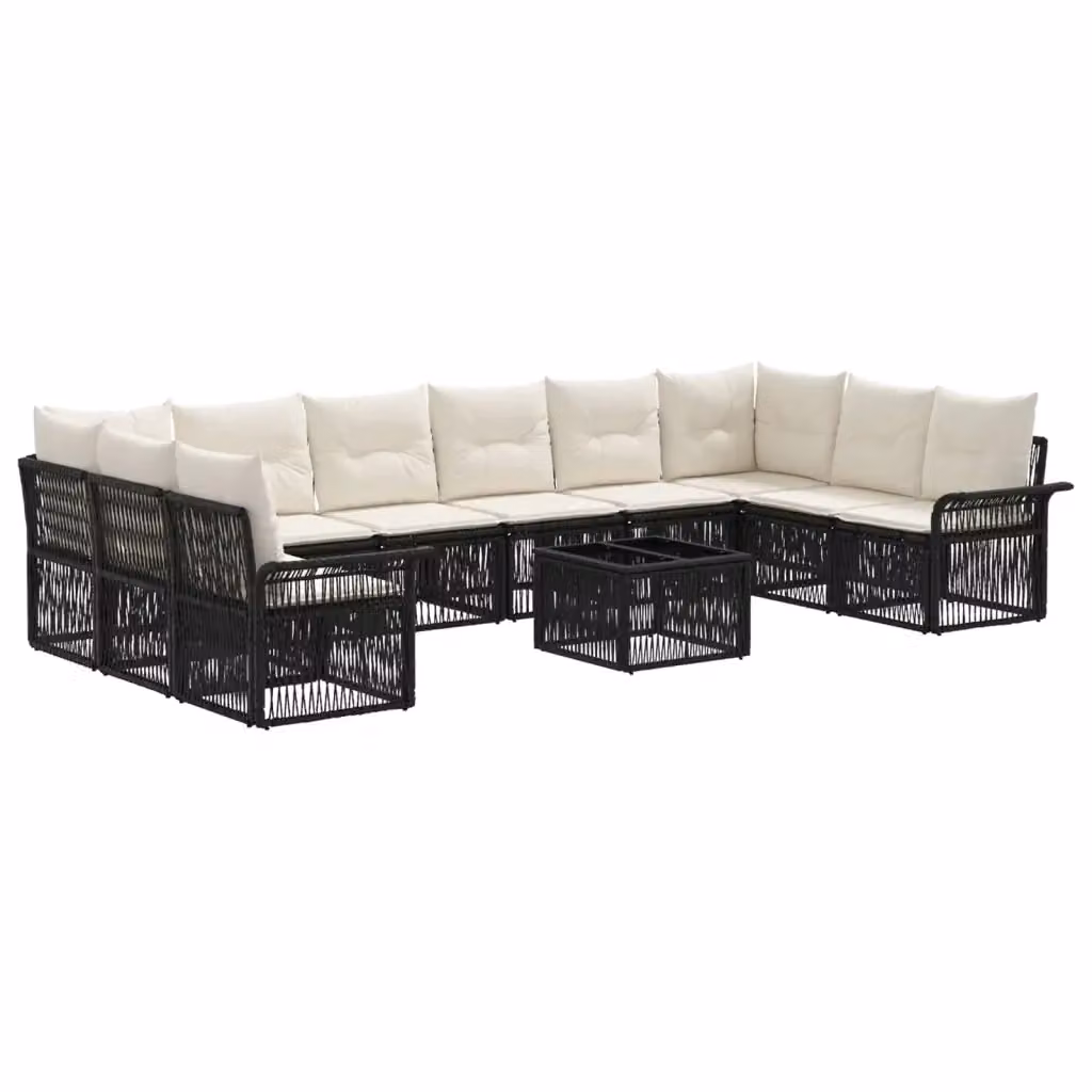 Set Divano da Giardino vidaXL 11 Pezzi in Polyrattan Nero con Cuscini e Tavolino da Caffè – 2