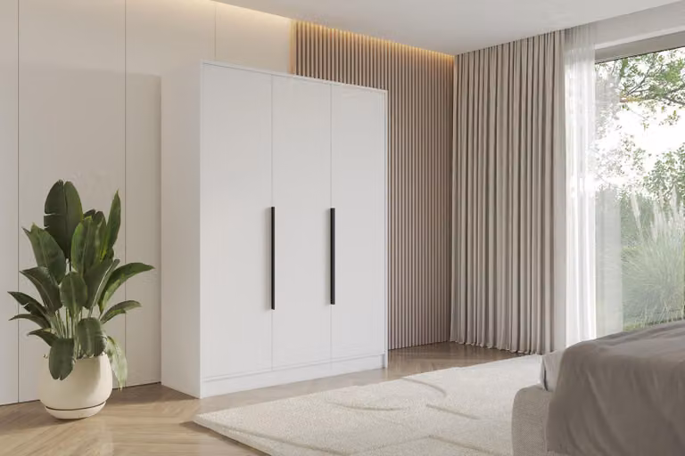 ALTDECOR Armadio PERE - 150x200x51 Bianco Armadio multiuso con moderni frontali lisci e maniglie nere