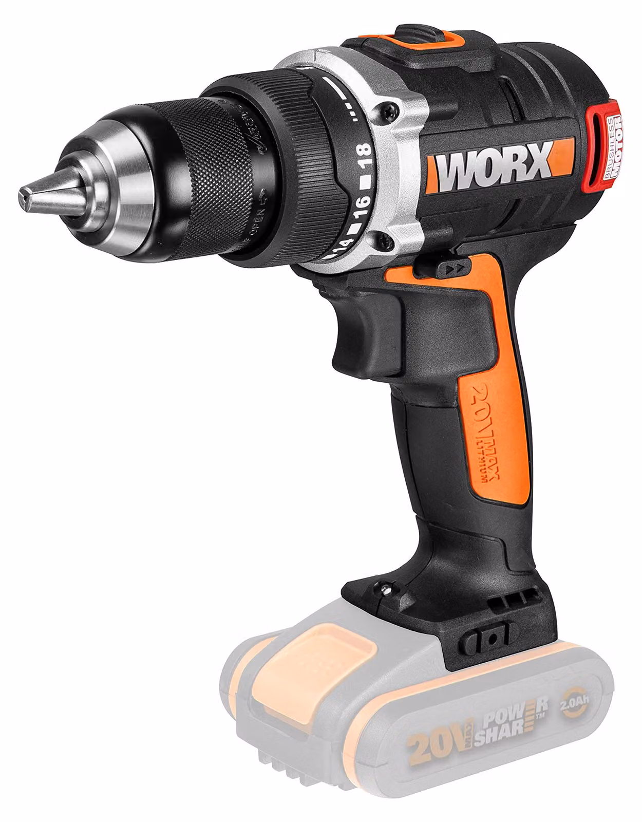 WORX WX175, Trapano con impugnatura a pistola, A innesto rapido, Finitura spazzolata, Nero, Arancione, 1,3 cm, 2000 giri/min