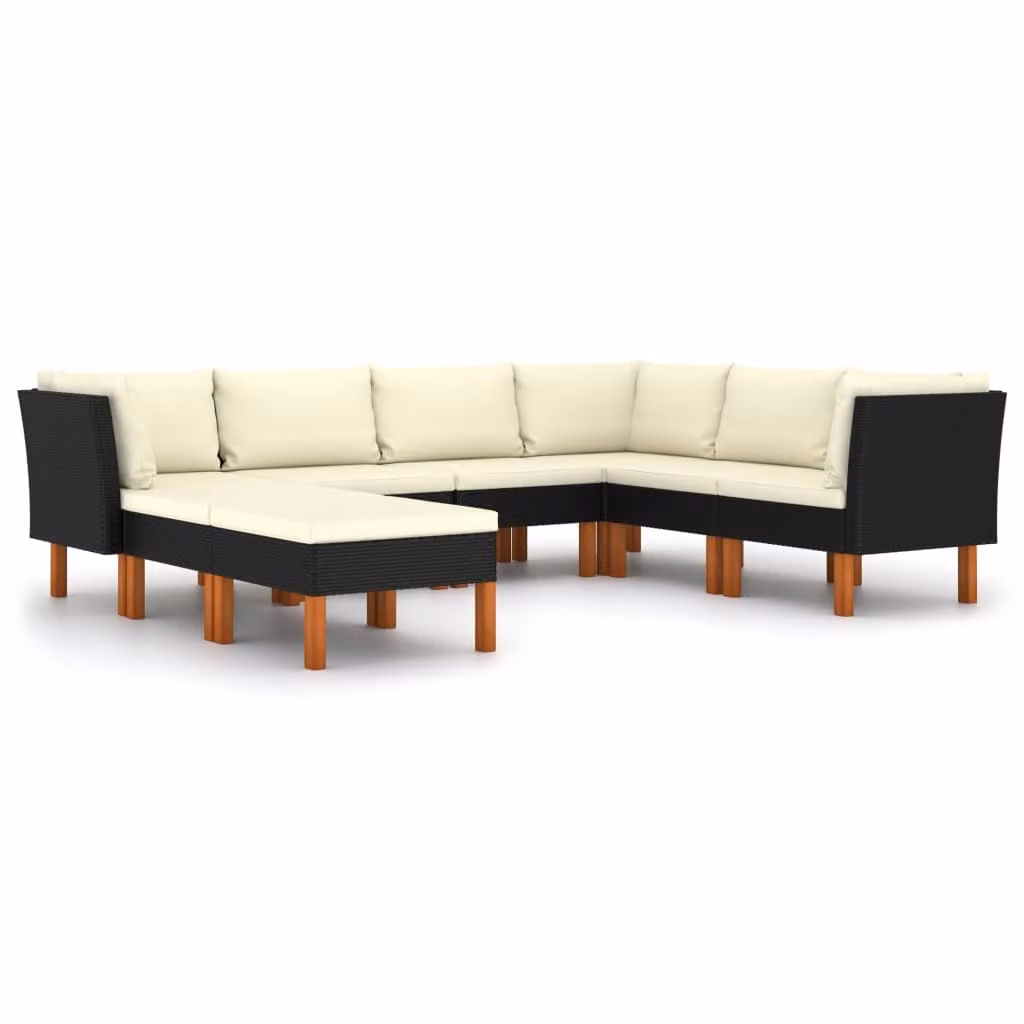 Set Divani da Giardino 8 pz con Cuscini in Polyrattan Nero