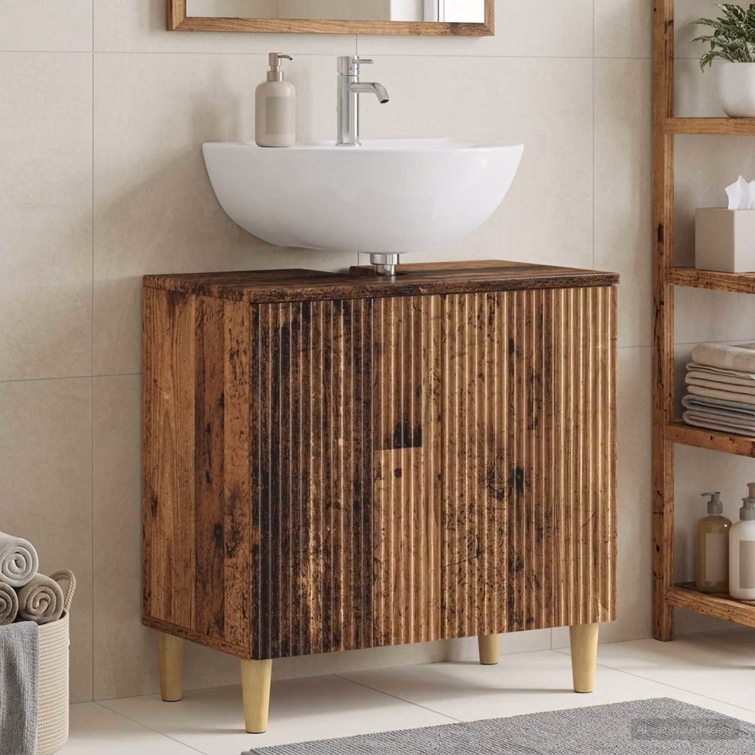 Armadio per lavabo da bagno vidaXL ARNHEM in legno marrone antico con ante a battente