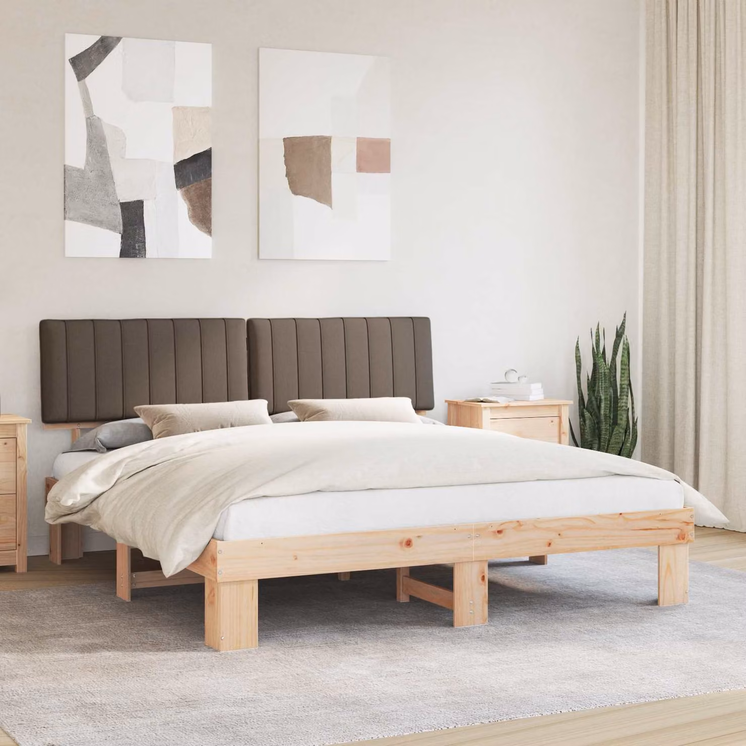 Letto con Testiera Rivestita in Tessuto e Pino Massello vidaXL, L/P: 180 x 200 cm – 1
