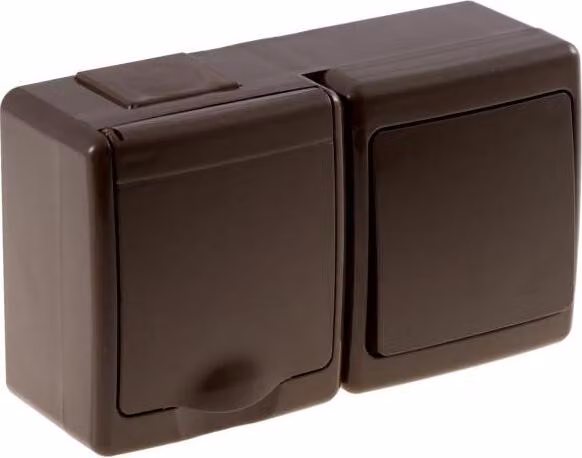 Presa Schuko combinata da esterno/interruttore luce IP44, colore marrone serie BETA