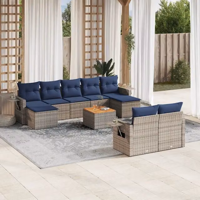 Set Divani da Giardino 10 pz con Cuscini Grigio in Polyrattan 3224780