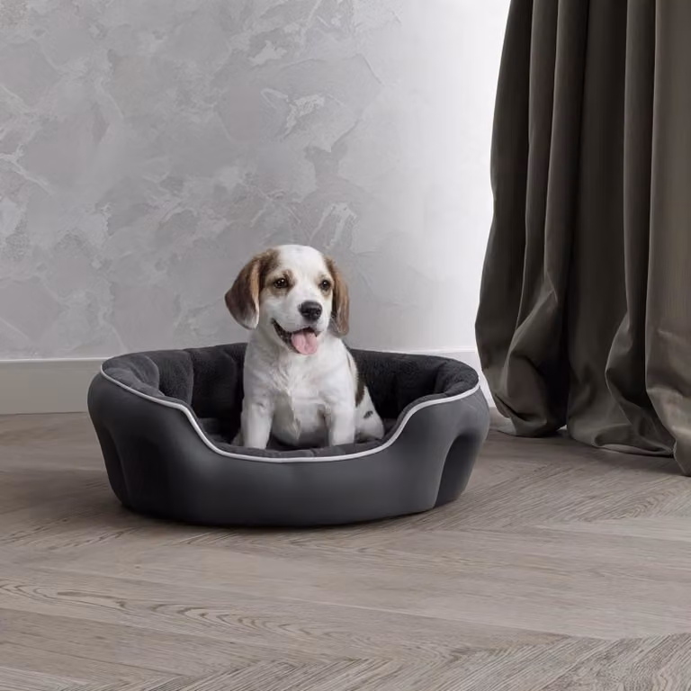 Letto per cani e gatti in tessuto italiano, modello COCCOLE, colore grigio scuro, dimensioni 48x42x16 cm