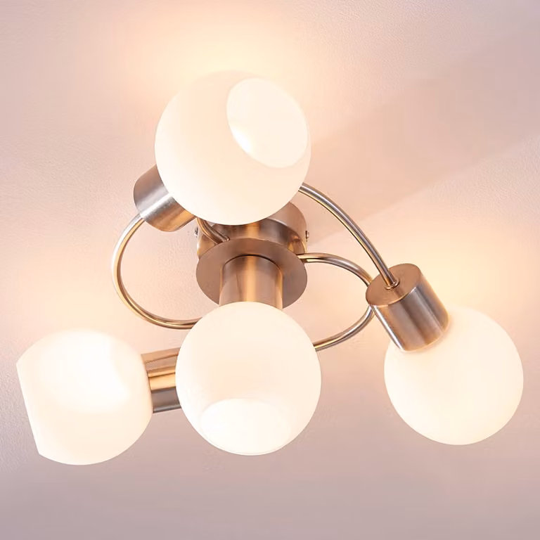 Plafoniera soffitto Ciala Lindby, dimmerabile, Alluminio / Grigio / Zincato, Soggiorno / Sala da pranzo, Vetro, Moderno, Plafoniera
