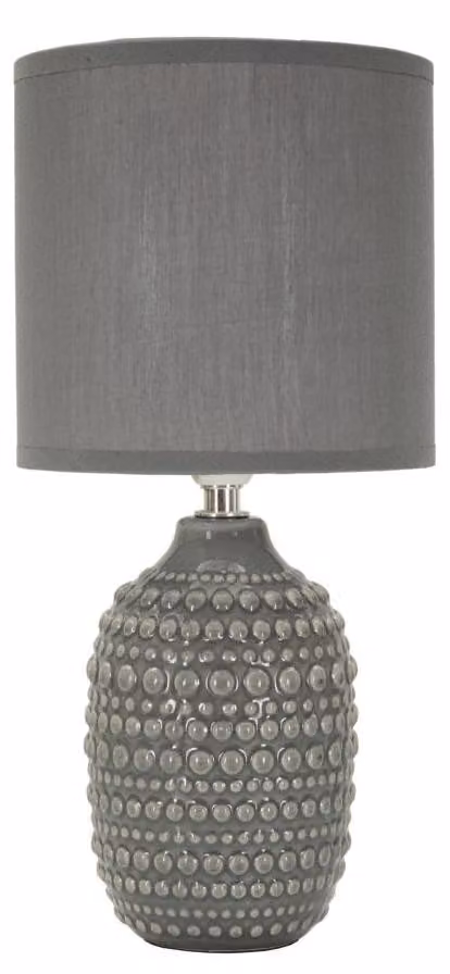 Lampada da Comodino Points Grigia Ø15x30,5 cm in Ceramica e Ferro e Tessuto Grigio