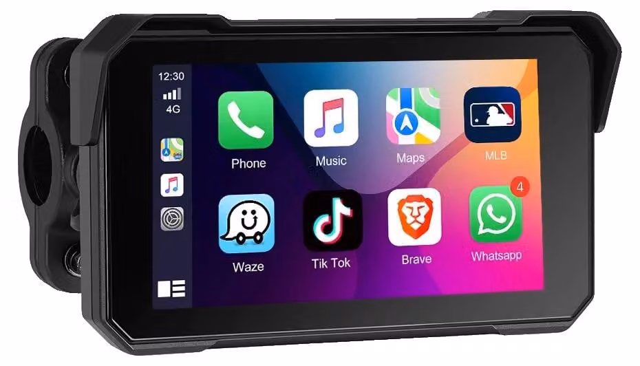 CarPlay senza fili, sistema di monitoraggio per motociclette, doppia fotocamera, display da 5 pollici