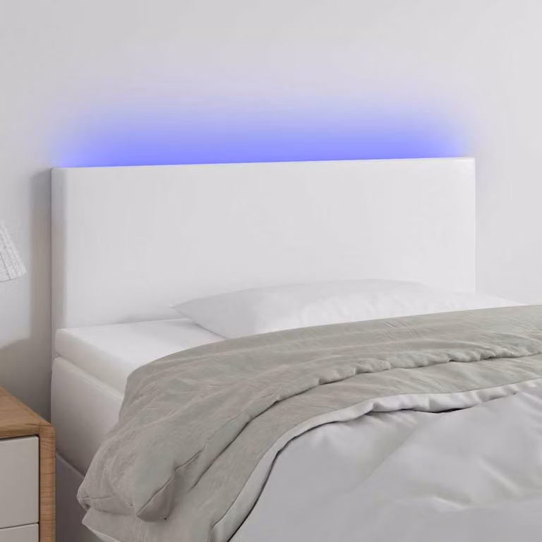 Testiera per letto vidaXL in similpelle bianca con illuminazione LED e porta di ricarica USB, L 80 cm, P 5 cm, H 78-88 cm