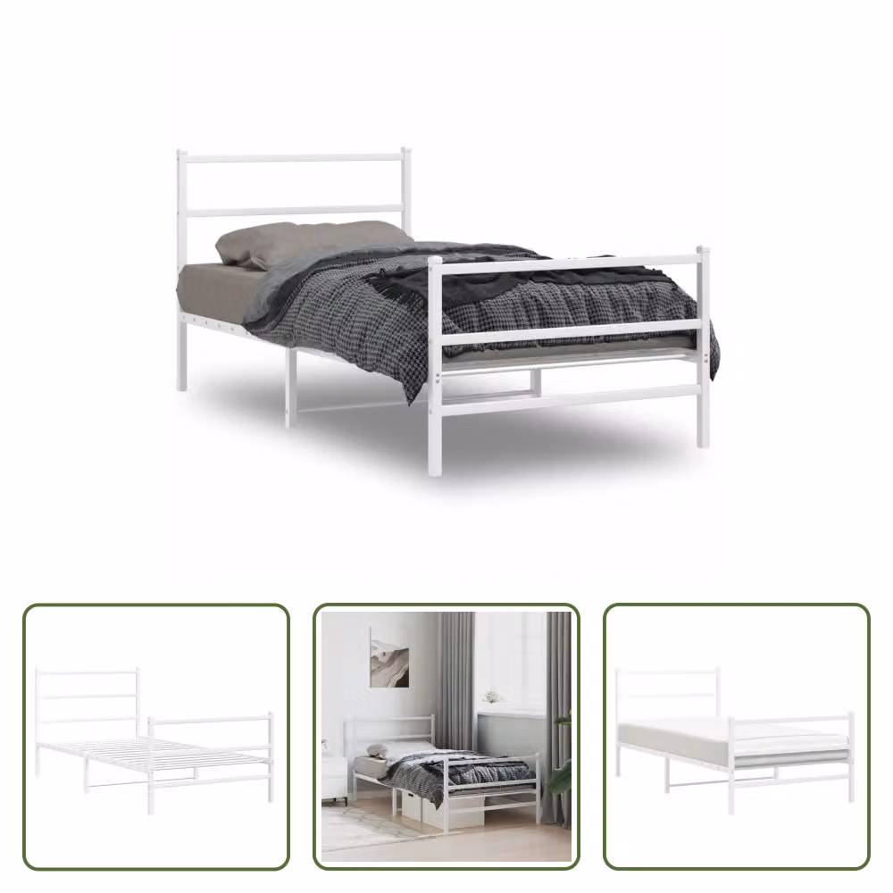 The Living Store Struttura letto con testiera e pediera in metallo bianco 100x200 cm