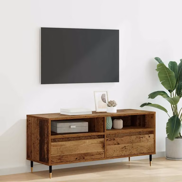 Mobile TV vidaXL con cassetto in legno vecchio e metallo, colore marrone, L 100 x P 34,5 x H 44,5 cm