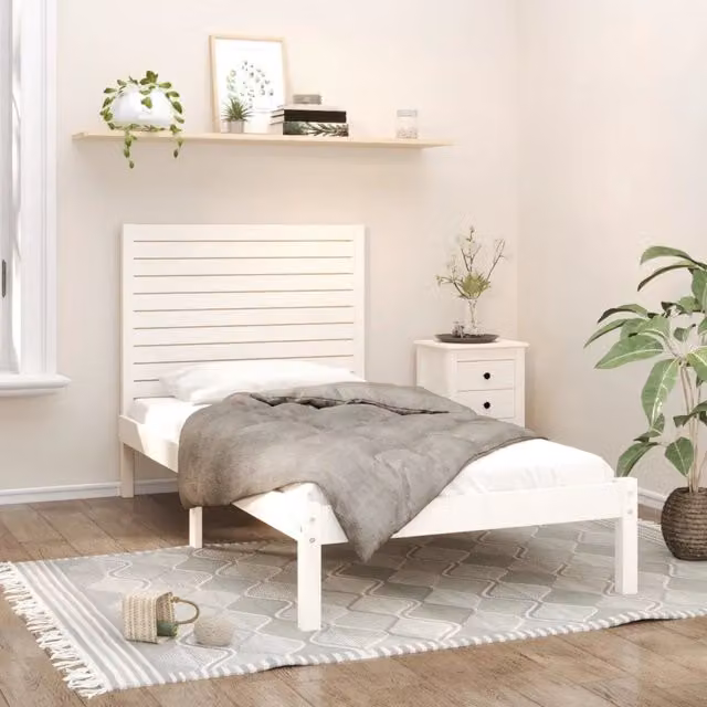 Letto Giroletto vidaXL in Legno Massello di Pino Bianco Lacca, L/P/H: 90 x 200 cm