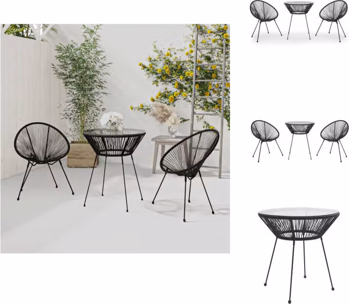 vidaXL Set da pranzo da giardino 3 pezzi nero - Set di mobili da giardino