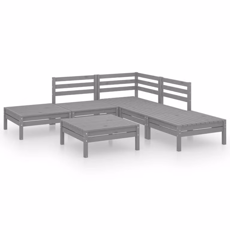 Set Salotto da Giardino 6 pz in Legno Massello di Pino Grigio
