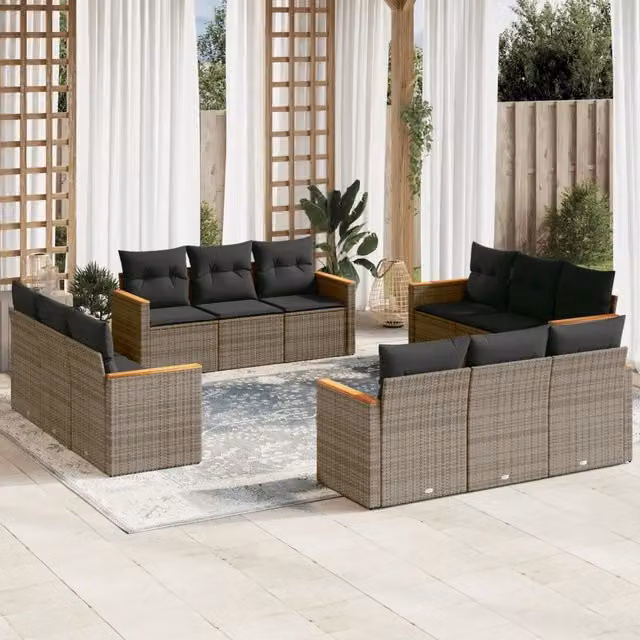 Set di divani da giardino VIDAXL in polyrattan grigio con cuscini, 12 pezzi – 1