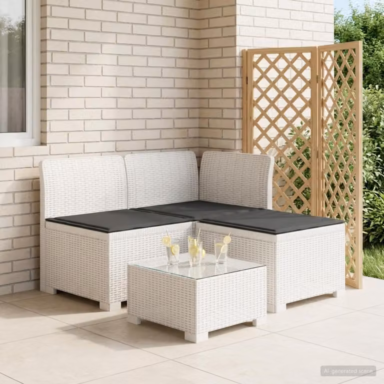 Divano da giardino a L con cuscini vidaXL in look rattan, antracite o bianco
