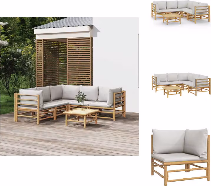 vidaXL Set di 6 pezzi da giardino con cuscini in bambù grigio chiaro - Set di mobili da giardino