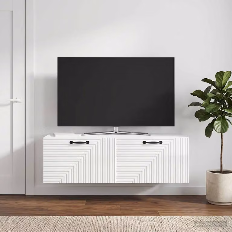 vidaXL Mobile Porta TV da Muro Moderno Bianco Lucido L: 98 cm, P: 41 cm, H: 30 cm