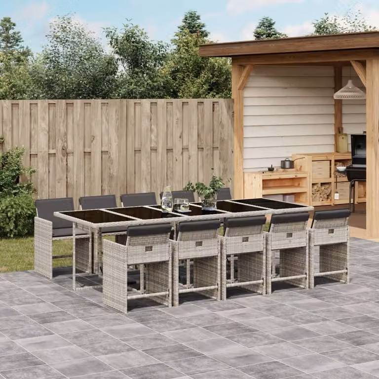 The Living Store Set da pranzo da giardino 11 pezzi con cuscini in poly rattan grigio chiaro