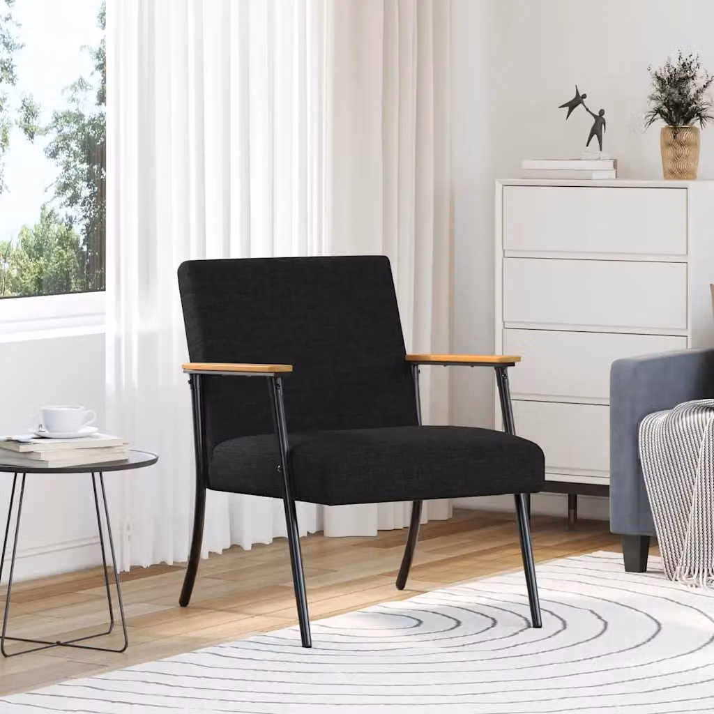 Poltrona vidaXL in tessuto nero con braccioli e design minimalista per soggiorno o camera da letto