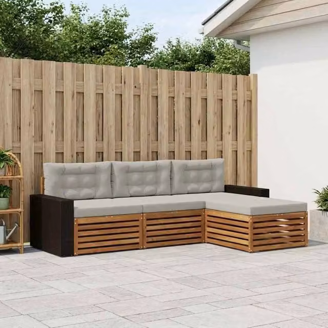 Set di divani da esterno 4 pz Naturale e Grigio Chiaro 3383214