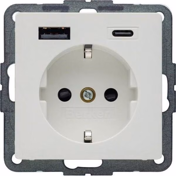 Berker Q.X, SSD con 1 porta USB-A e 1 porta USB-C, alimentatore (48146089, AC20W, PD 3A)
