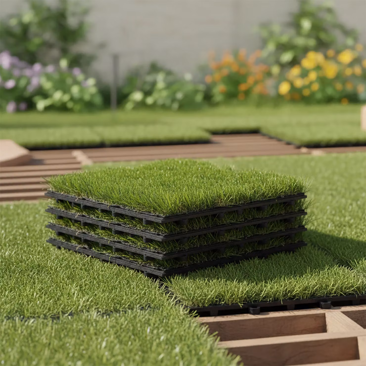 Set di 4 mattonelle a incastro per prato esterno in polietilene verde Vestiamo Casa Giardino, 30x30 cm – 3