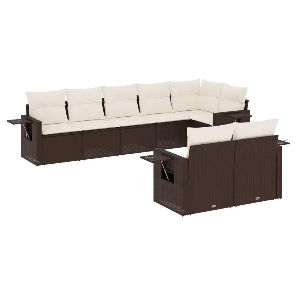 Set di divani da giardino vidaXL 8 pz in polyrattan marrone con cuscini e tavolino da esterno – 2