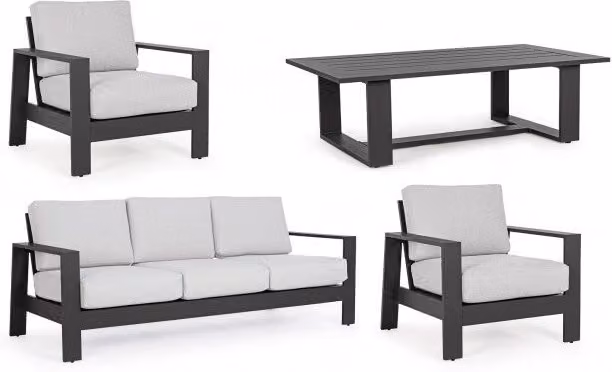 Set Salotto da Giardino Baltic GIORDANOSHOP con Divano 2 Posti, 2 Poltrone e Tavolino in Alluminio Antracite