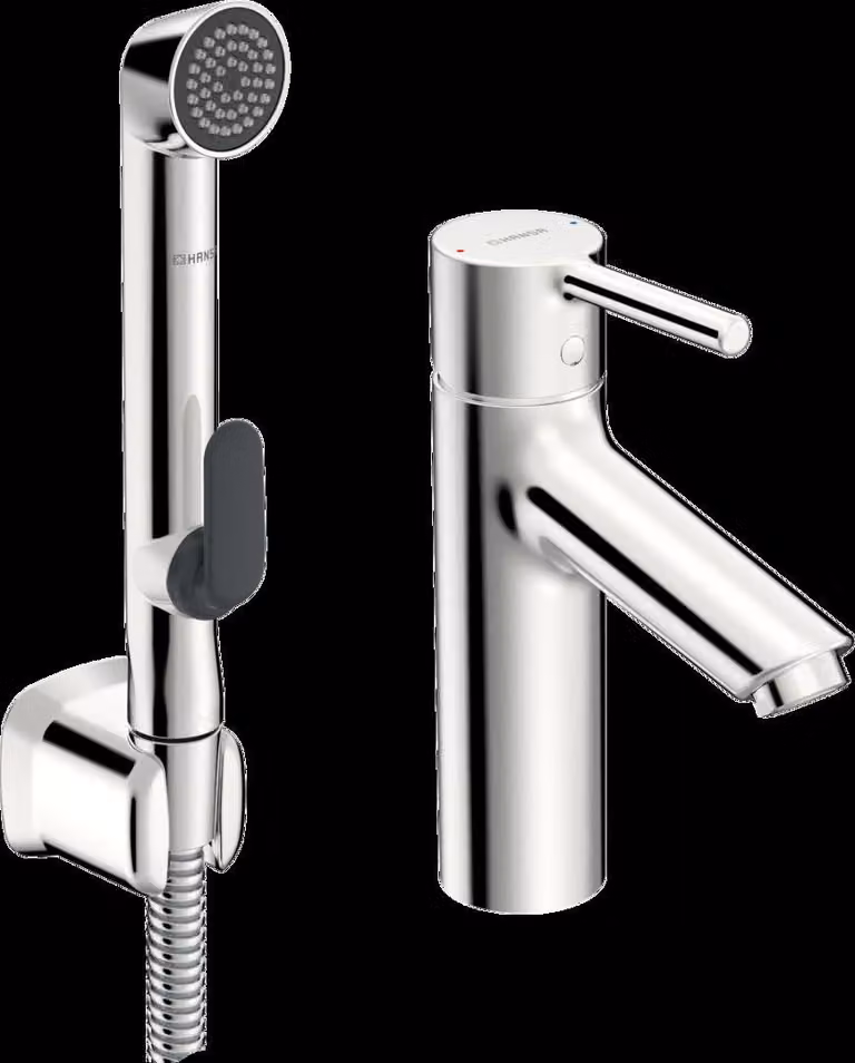 HANSA HANSAVANTIS XL Mitigeur de lavabo, douchette fonctionnelle et accessoires inclus, saillie 114mm, sans vidage, chromé, 52682267, 52682267