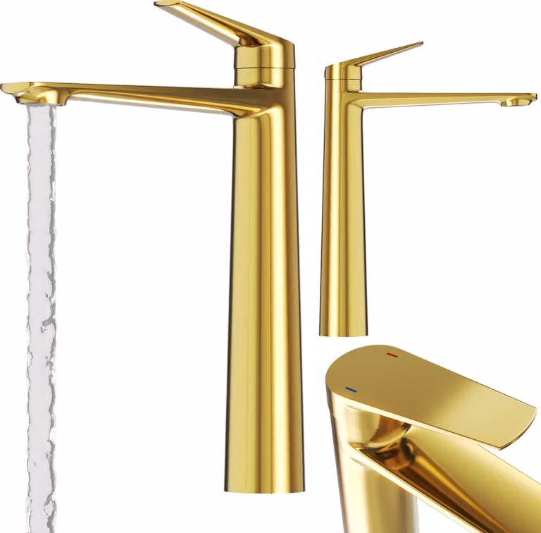 Granitan - Rubinetto per lavabo - Rubinetto da bagno - modello alto - ottone - dorato - Rubinetto per lavabo - NAVE