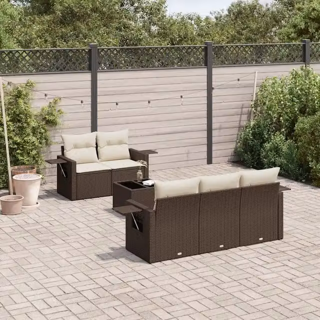 Set Divano da Giardino 6 pz con Cuscini Marrone in Polyrattan 3252240